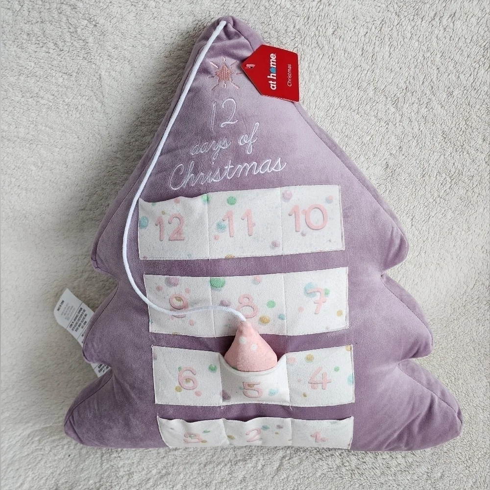 New Mrs. Claus' Bakery 12 Days Of Christmas Advent Calendar Tree Pillow, 18x20